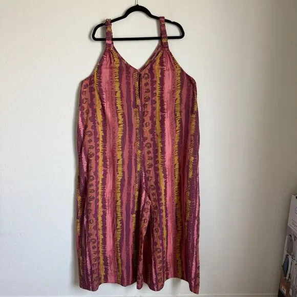 Ashley Stewart Size 22/24 Linen Blend Wide Leg Colorful Artsy Jumpsuit Boho - Picture 12 of 15